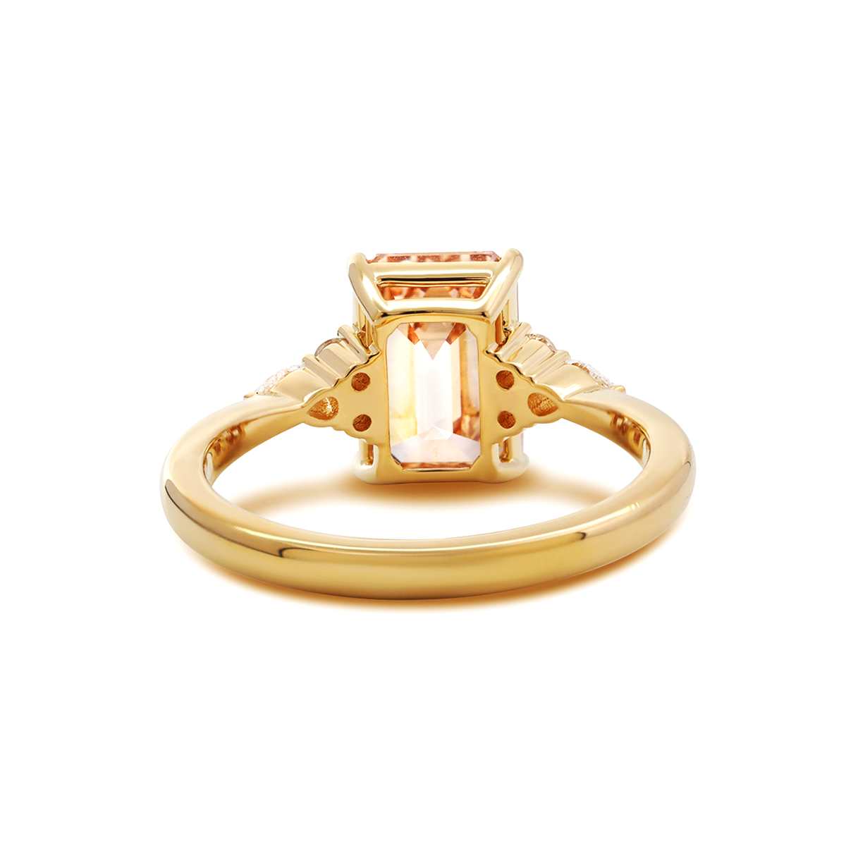 18K Yellow Gold 3.5ct Emerald Cut Brown Lab Diamond Foral Side-stone Ring with Tapered Band 18K Yellow Gold 3.5ct Emerald Cut Brown Lab Diamond Foral Side-stone Ring with Tapered Band