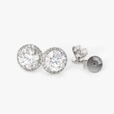 Pt950 Round Brilliant Cut Diamond Halo Stud Earrings Pt950 Round Brilliant Cut Diamond Halo Stud Earrings