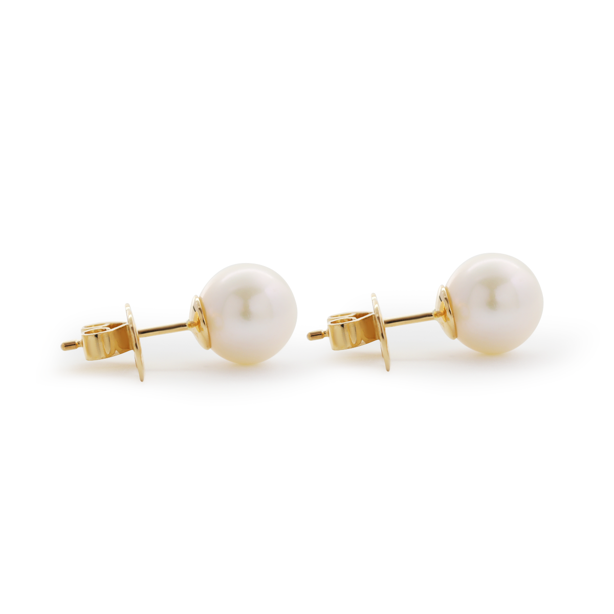 14K Yellow Gold Near-round Fresh-water Pearl Etud Earrings 14K Yellow Gold Near-round Fresh-water Pearl Etud Earrings