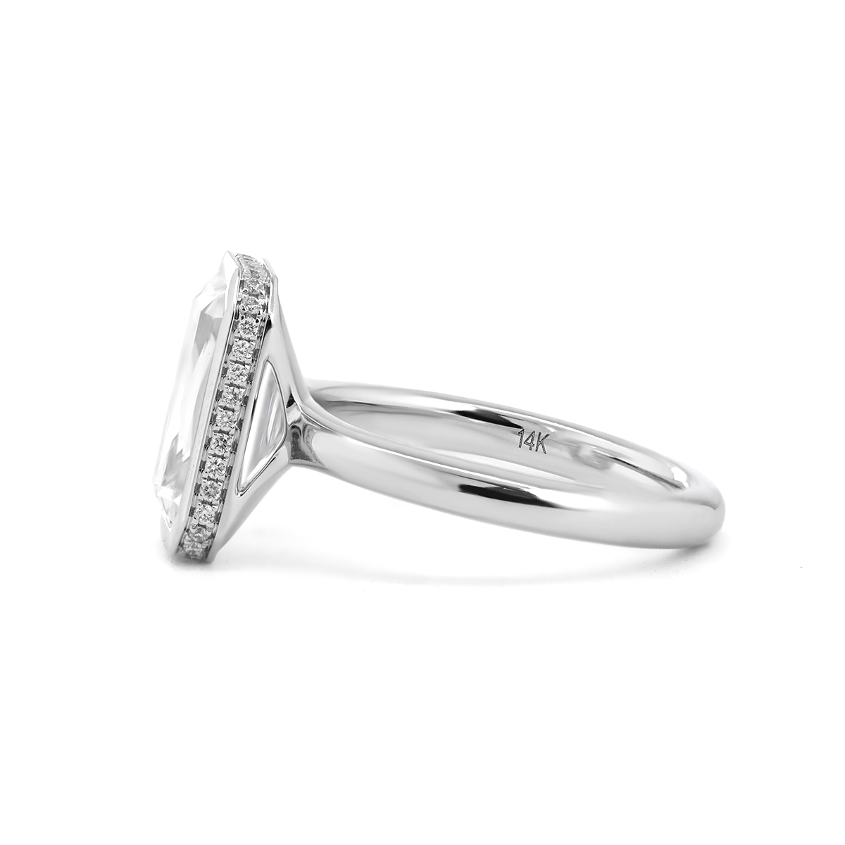 14K White Gold 3ct Criss Cut Bezel Ring with Round Lab Diamond Hidden Halo 14K White Gold 3ct Criss Cut Bezel Ring with Round Lab Diamond Hidden Halo