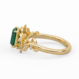 14K Yellow Gold 1ct Lab Emerald Art Nouveau Nature-Inspired Ring with Round Lab Diamond Side-stones 14K Yellow Gold 1ct Lab Emerald Art Nouveau Nature-Inspired Ring with Round Lab Diamond Side-stones