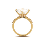18K Yellow Gold 3.5ct Princess Cut Lab Diamond Vintage Ring with Marquise Cut and Round Lab Diamond Side-stones 18K Yellow Gold 3.5ct Princess Cut Lab Diamond Vintage Ring with Marquise Cut and Round Lab Diamond Side-stones