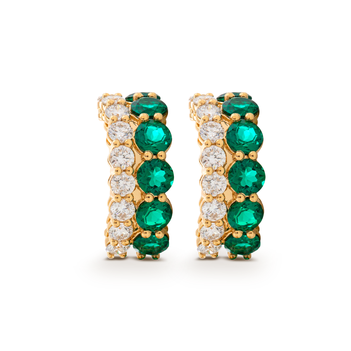 18K Yellow Gold Round Lab Diamond and Round Lab Zambian Emerald Stud Earrings 18K Yellow Gold Round Lab Diamond and Round Lab Zambian Emerald Stud Earrings
