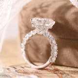 14K White Gold 5.5ct Radiant Cut Lab Diamond Engagement Ring with Hidden Halo and 2/3 Pave Band 14K White Gold 5.5ct Radiant Cut Lab Diamond Engagement Ring with Hidden Halo and 2/3 Pave Band