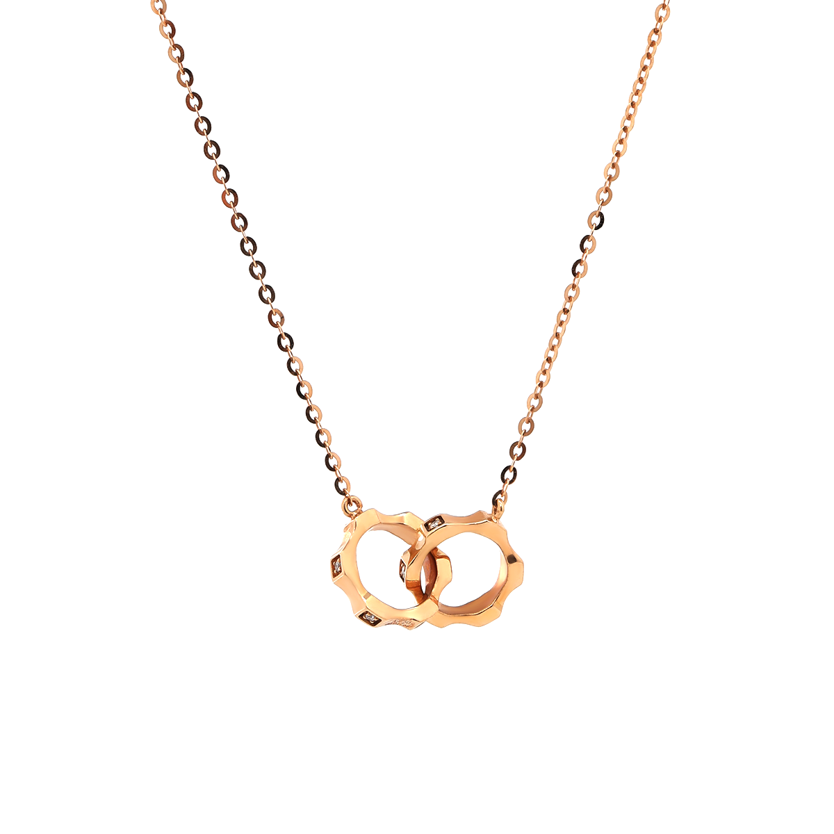 14K Rose Gold Toi et Moi Wheel Gear Pendant Necklace with Round Lab Dimaond 14K Rose Gold Toi et Moi Wheel Gear Pendant Necklace with Round Lab Dimaond