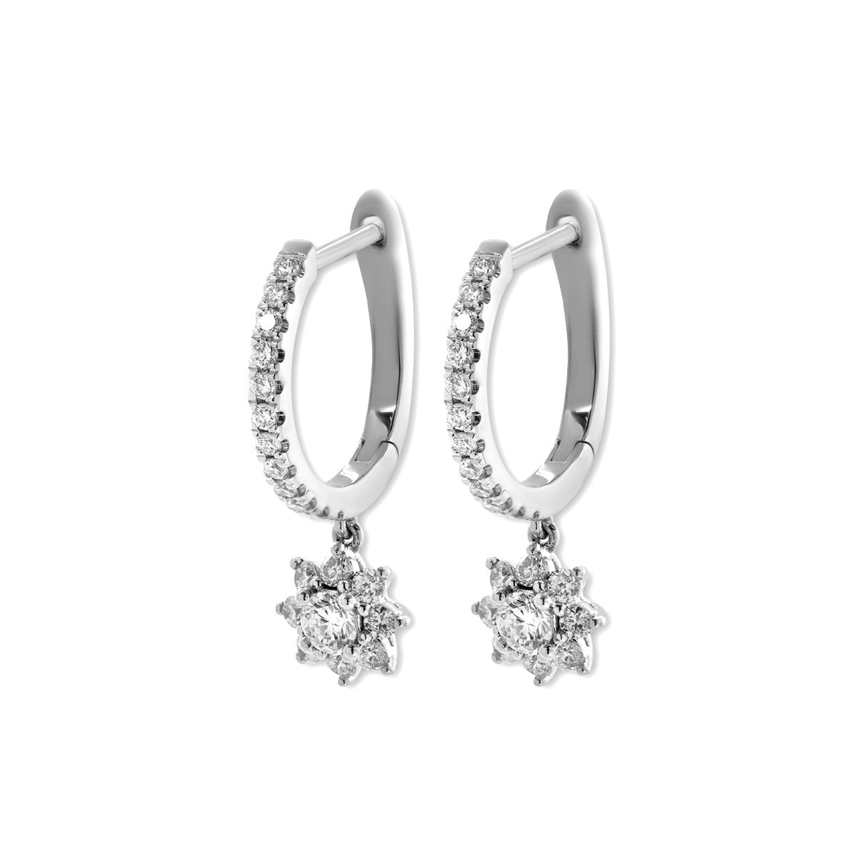 Platinum Round Lab Diamond Floral Hoop Earrings Platinum Round Lab Diamond Floral Hoop Earrings