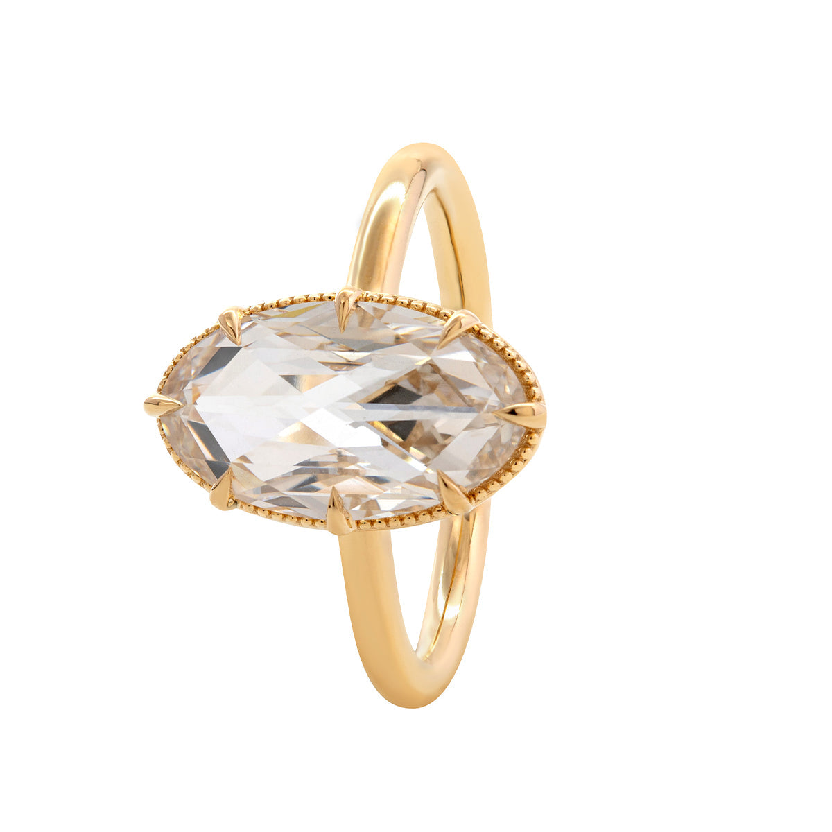 14K Yellow Gold Oval Rose Cut Lab Diamond Millegrain Solitaire Ring 14K Yellow Gold Oval Rose Cut Lab Diamond Millegrain Solitaire Ring