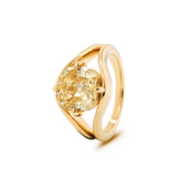 14K Yellow Gold 4ct Old Mine Cut Yellow Lab Diamond 4 Claw Prongs Solitaire Ring with Split Band Design 14K Yellow Gold 4ct Old Mine Cut Yellow Lab Diamond 4 Claw Prongs Solitaire Ring with Split Band Design