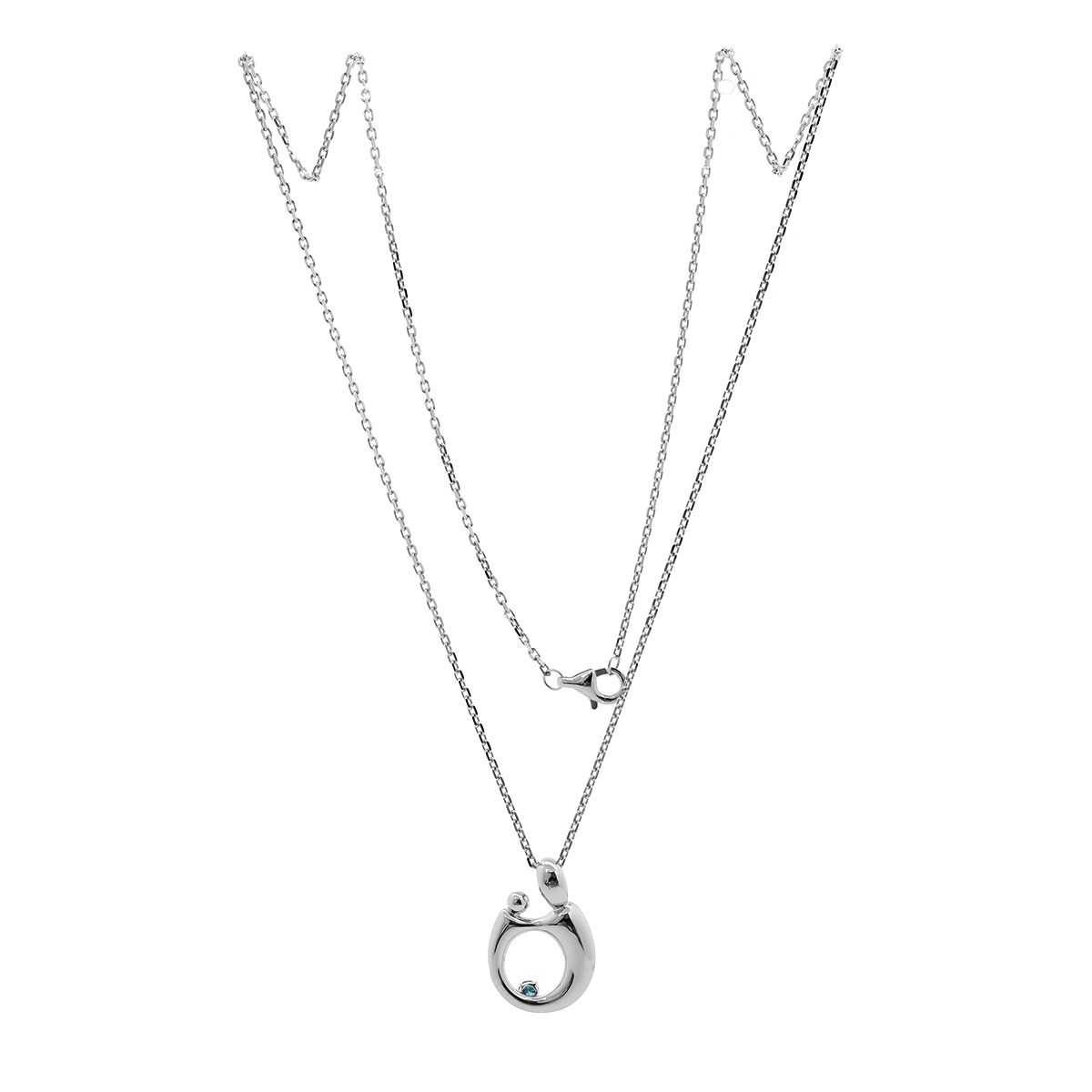 14K White Gold Mother and Child Pendant Necklace with Blue Round Lab Diamond 14K White Gold Mother and Child Pendant Necklace with Blue Round Lab Diamond