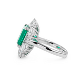 18K White Gold 3ct Colombian Lab Emerald Double Claw Prongs Halo Engagement Ring 18K White Gold 3ct Colombian Lab Emerald Double Claw Prongs Halo Engagement Ring