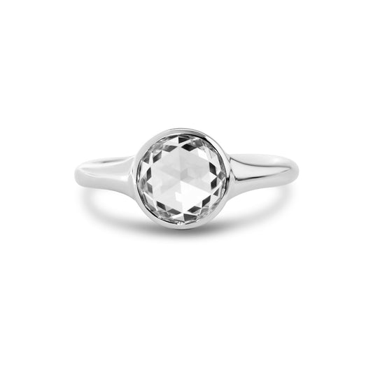 14K White Gold 1.5ct Rose Cut Lab Diamond Bezel Ring with Tapered Band
