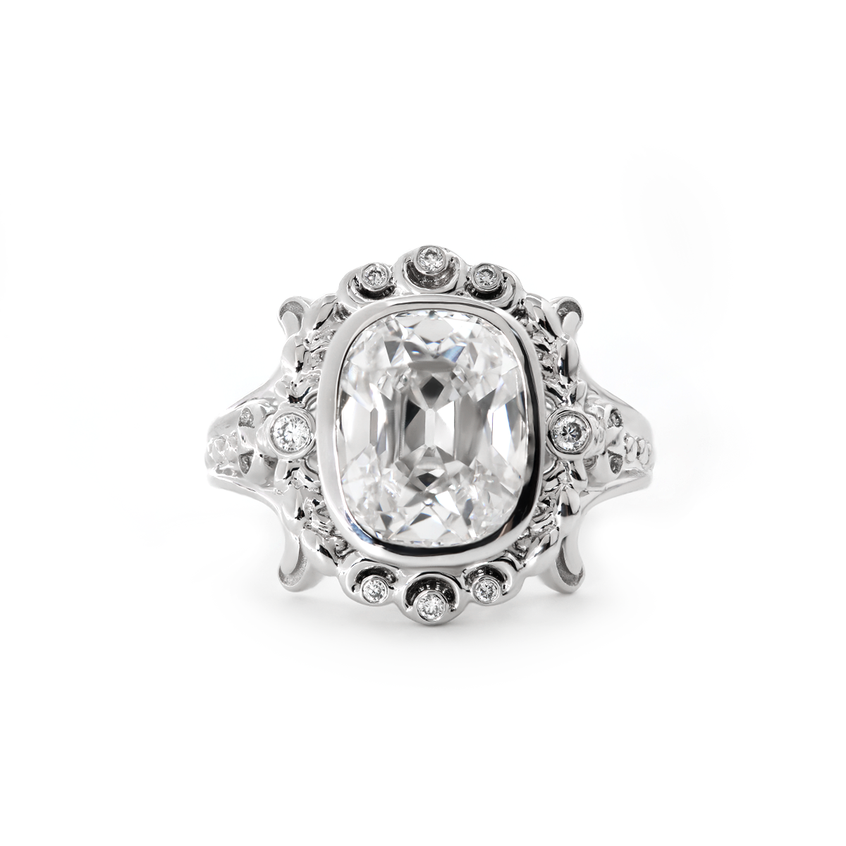 Platinum 4.5ct Elongated Lab Diamond Antique-inspired Ring Platinum 4.5ct Elongated Lab Diamond Antique-inspired Ring