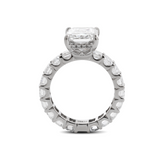 Platinum 4ct Radiant Cut Lab Diamond 4 Calw Prong Basket Ring with Round Lab Diamond Hiddden-Halo and Emerald Cut Lab Diamond Pave Platinum 4ct Radiant Cut Lab Diamond 4 Calw Prong Basket Ring with Round Lab Diamond Hiddden-Halo and Emerald Cut Lab Diamond Pave