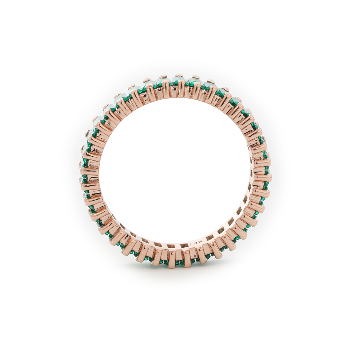 14K Rose Gold 3*1.5mm Baguette Cut Zambian Lab Emerald Eternity Ring 14K Rose Gold 3*1.5mm Baguette Cut Zambian Lab Emerald Eternity Ring