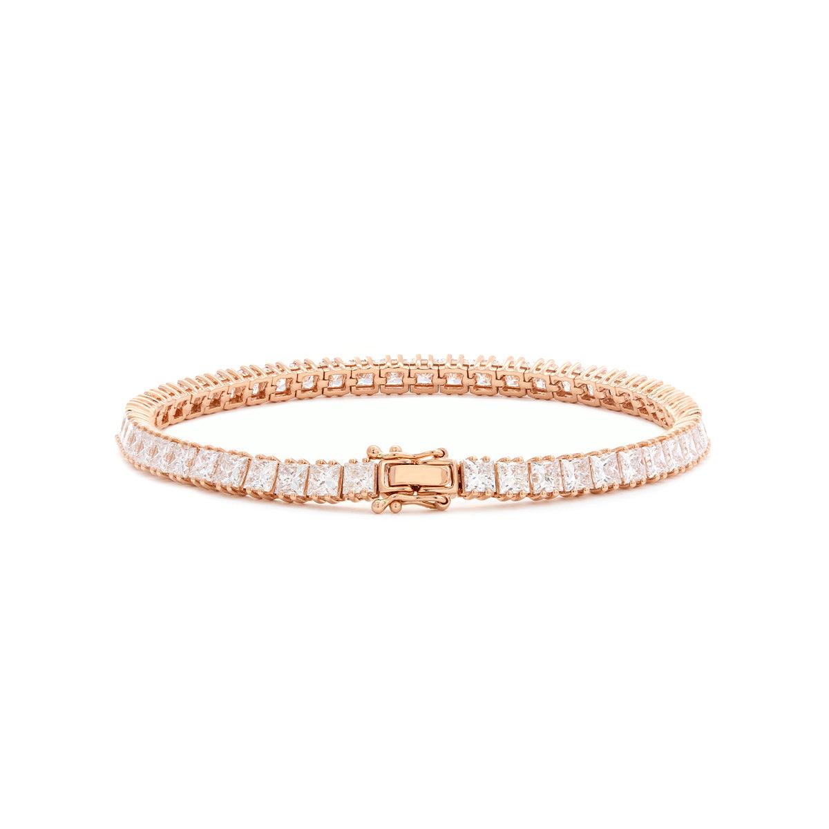 18K Rose Gold Princess Cut Lab Diamond Tennis Bracelet 18K Rose Gold Princess Cut Lab Diamond Tennis Bracelet