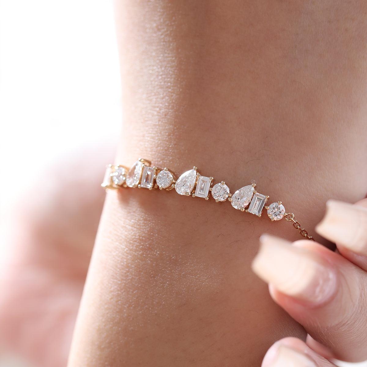 14K Yellow Gold 3 Shapes Lab Diamond Bracelet | FIORESE JEWELRY 14K Yellow Gold 3 Shapes Lab Diamond Bracelet | FIORESE JEWELRY