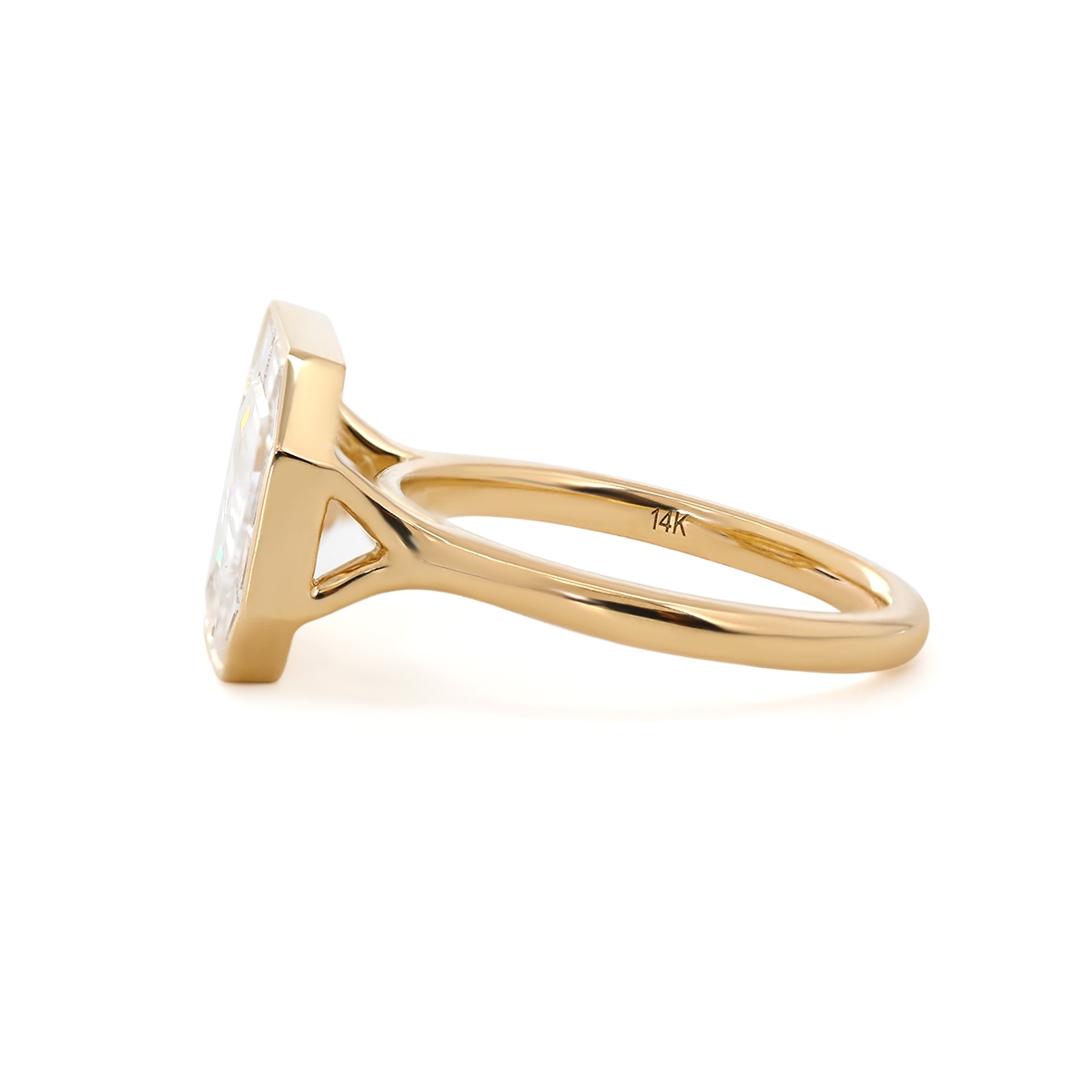 14K Yellow Gold 2.5ct Antique Emerald Cut Lab Diamond Ring with Tapered Step Cut Lab Diamond Halo 14K Yellow Gold 2.5ct Antique Emerald Cut Lab Diamond Ring with Tapered Step Cut Lab Diamond Halo