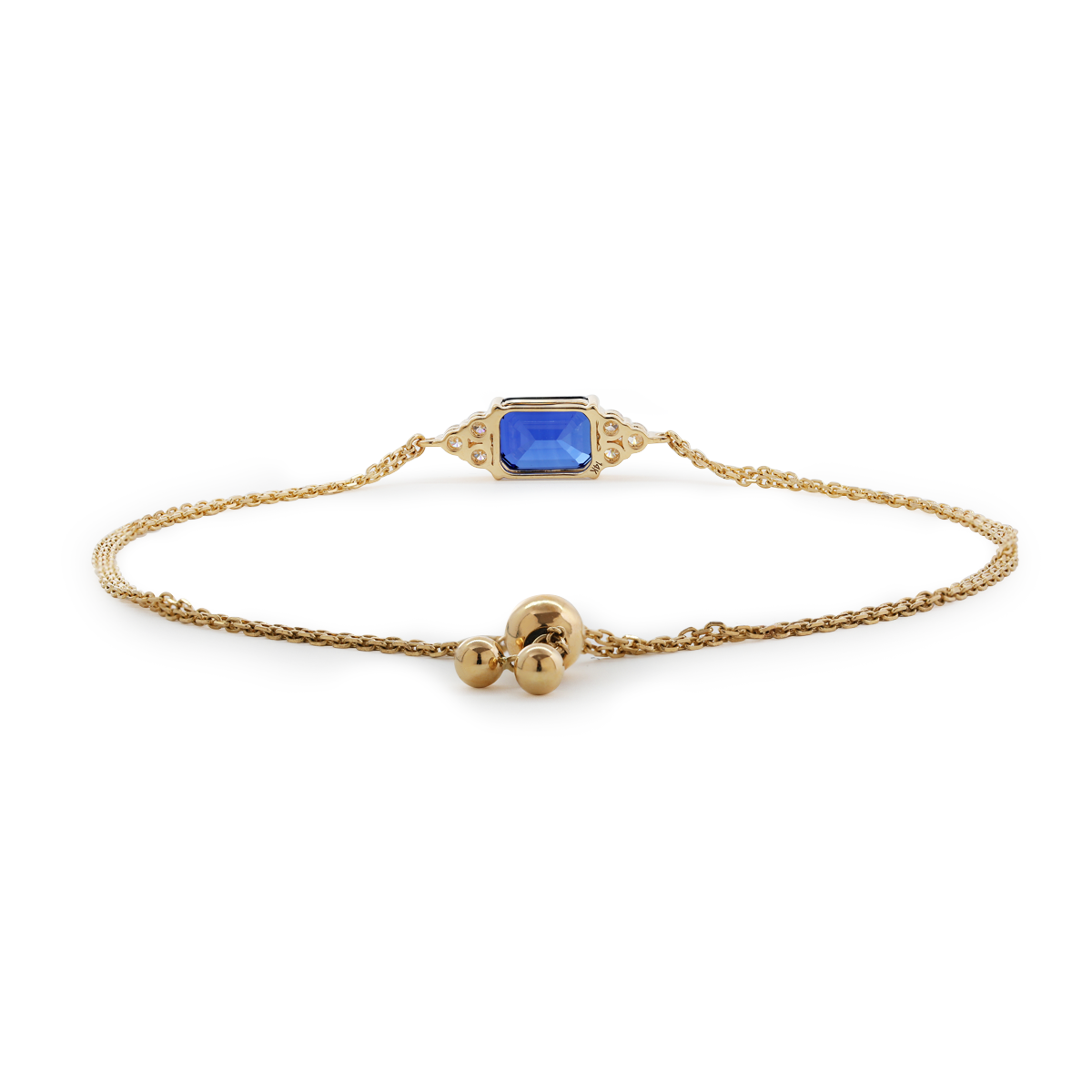 14K Yellow Gold 2ct Royal Blue Lab Sapphire Chain Bracelet with Round Lab Diamond Side-stones 14K Yellow Gold 2ct Royal Blue Lab Sapphire Chain Bracelet with Round Lab Diamond Side-stones