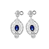 18K White Gold 7*5mm Oval Royal Blue Lab Sapphire and Lab Diamond Victorian Peacock Plume Chandelier Earrings 18K White Gold 7*5mm Oval Royal Blue Lab Sapphire and Lab Diamond Victorian Peacock Plume Chandelier Earrings