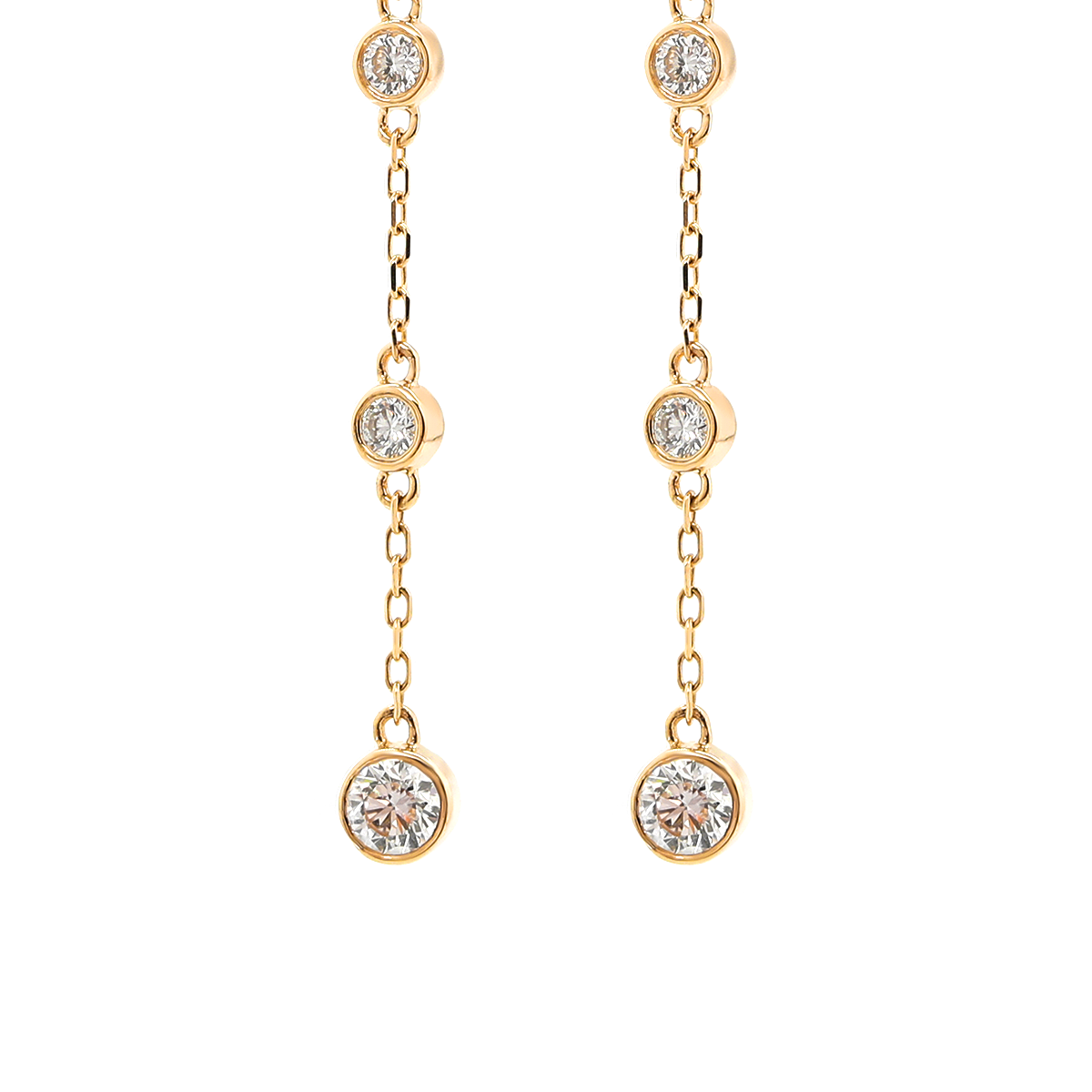 14K Yellow Gold Round Cut Diamond Bezel Drop Earrings 14K Yellow Gold Round Cut Diamond Bezel Drop Earrings