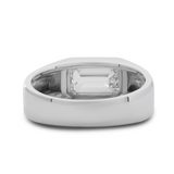 14K White Gold 3ct Emerald Cut Lab Diamond Bezel Men's Ring in Tapered Band Design 14K White Gold 3ct Emerald Cut Lab Diamond Bezel Men's Ring in Tapered Band Design
