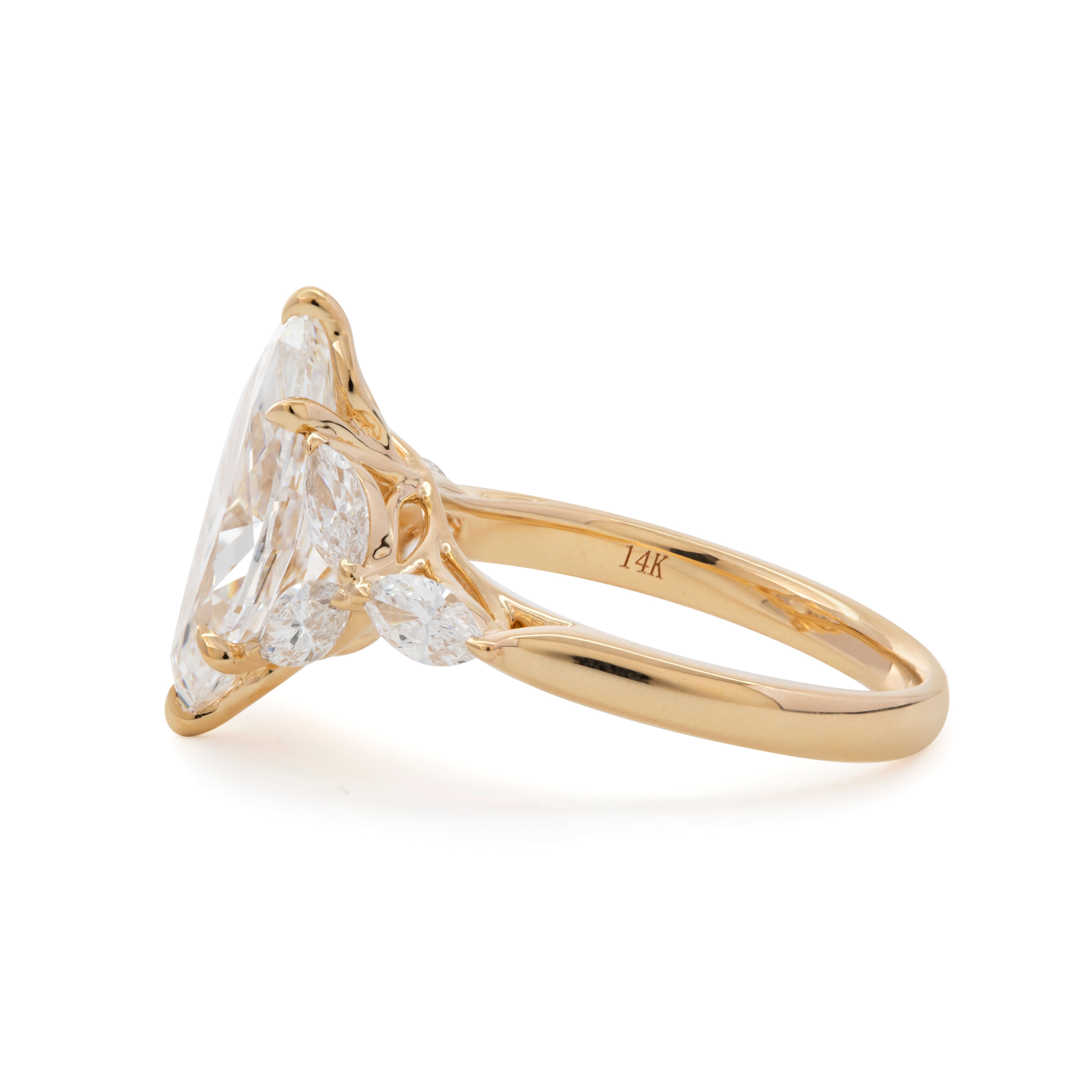 14K Yellow Gold 3ct Marquise Lab Diamond Ring – Art Nouveau Nature-Inspired Design 14K Yellow Gold 3ct Marquise Lab Diamond Ring – Art Nouveau Nature-Inspired Design