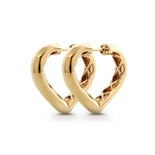 14K Yellow Gold Heart Shaped Huggie Earrings