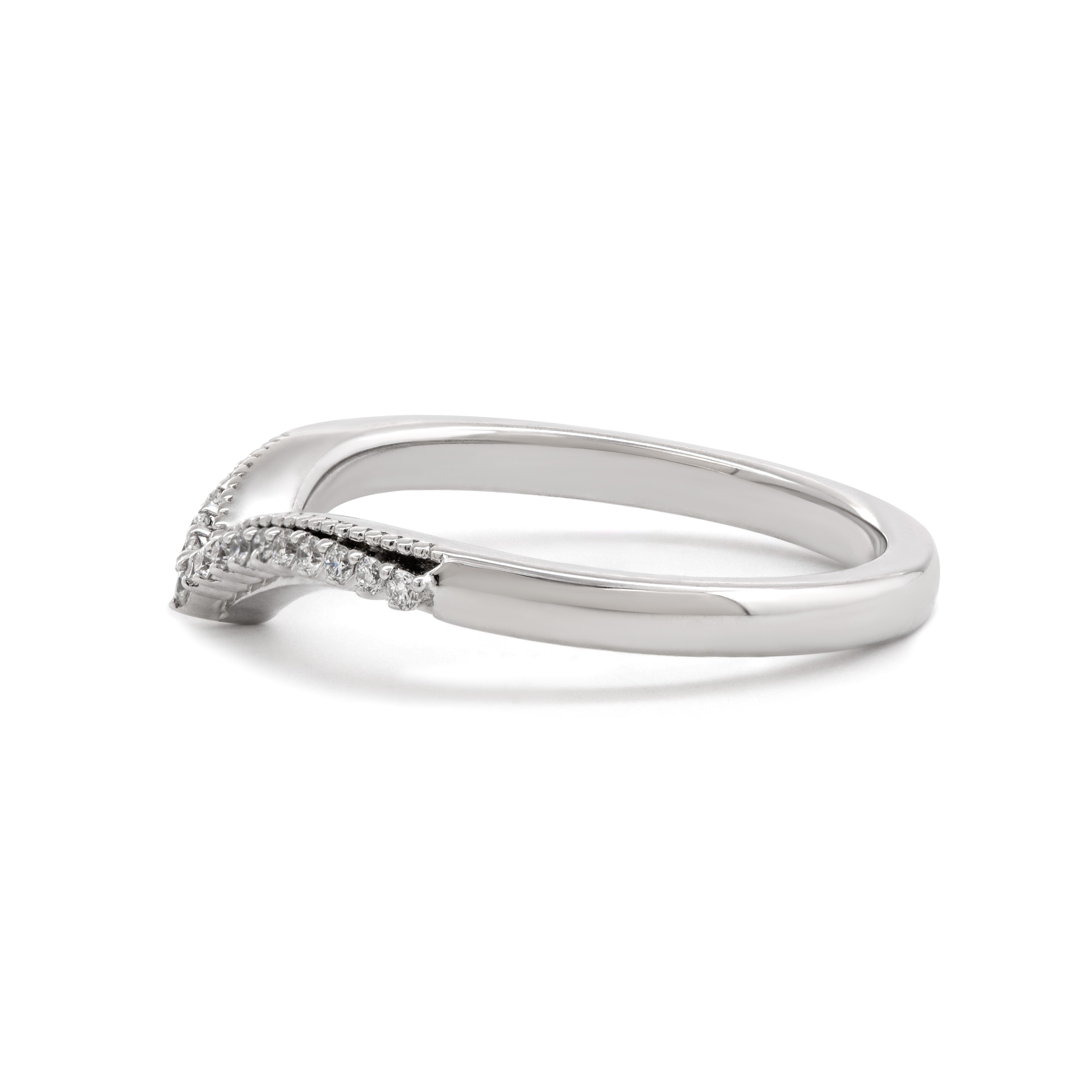 14K White Gold Round Lab Diamond V-shape Millegrain Wedding Ring 14K White Gold Round Lab Diamond V-shape Millegrain Wedding Ring
