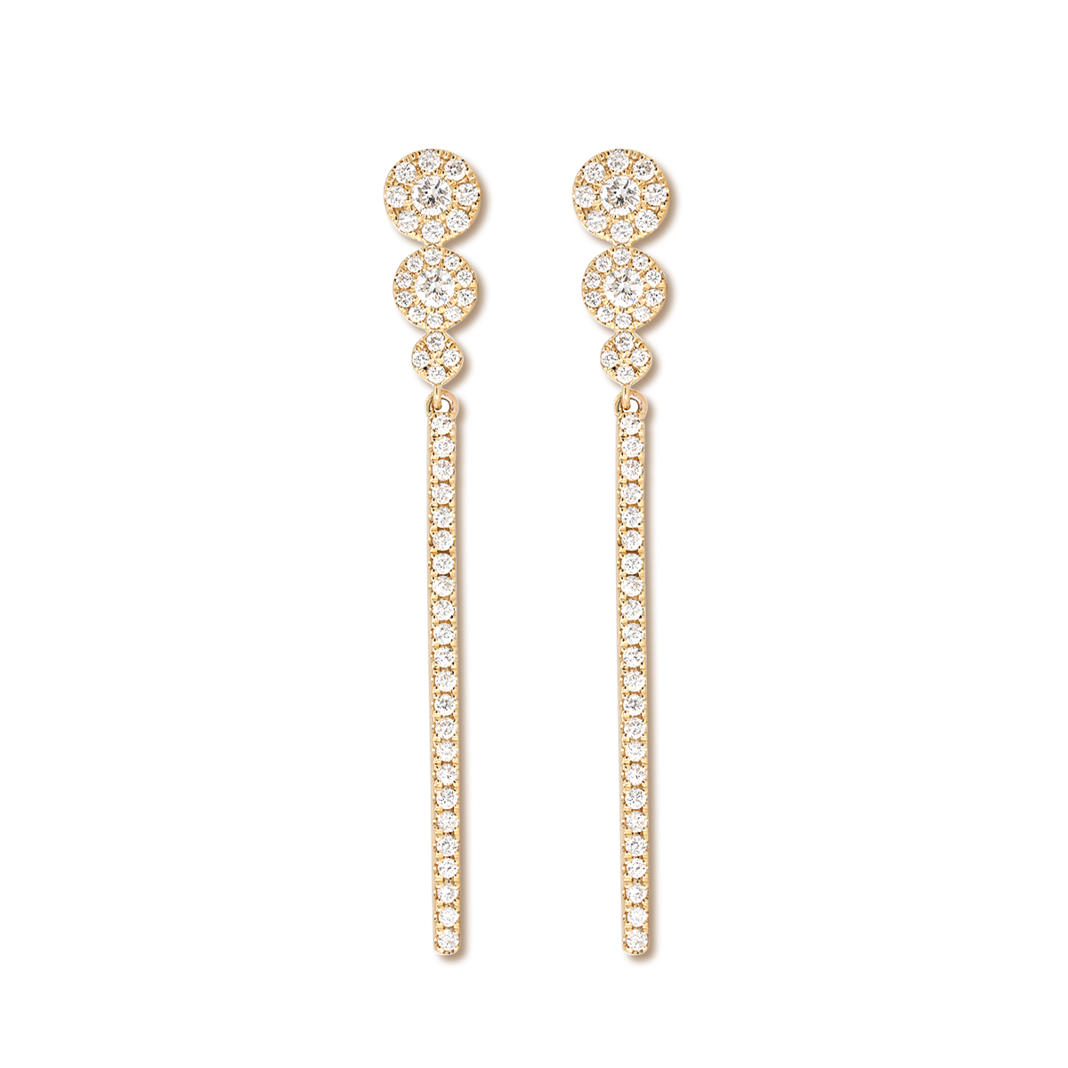 18K Yellow Gold Round Cut Diamond Pave Drop Earrings 18K Yellow Gold Round Cut Diamond Pave Drop Earrings