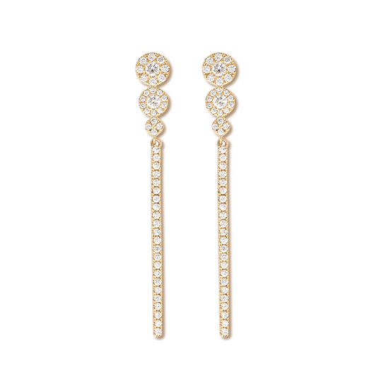 18K Yellow Gold Round Cut Diamond Pave Drop Earrings