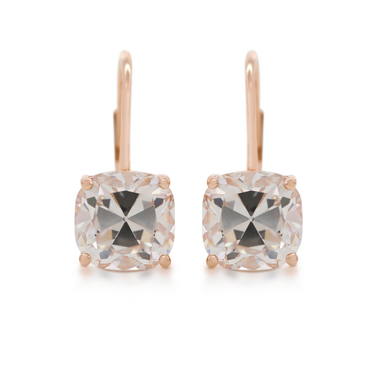 14K Yellow Gold 6 ct tw Old Mine Cut Lab Diamond 4 Round Prongs Basket Setting Hoop Earrings with Leverback