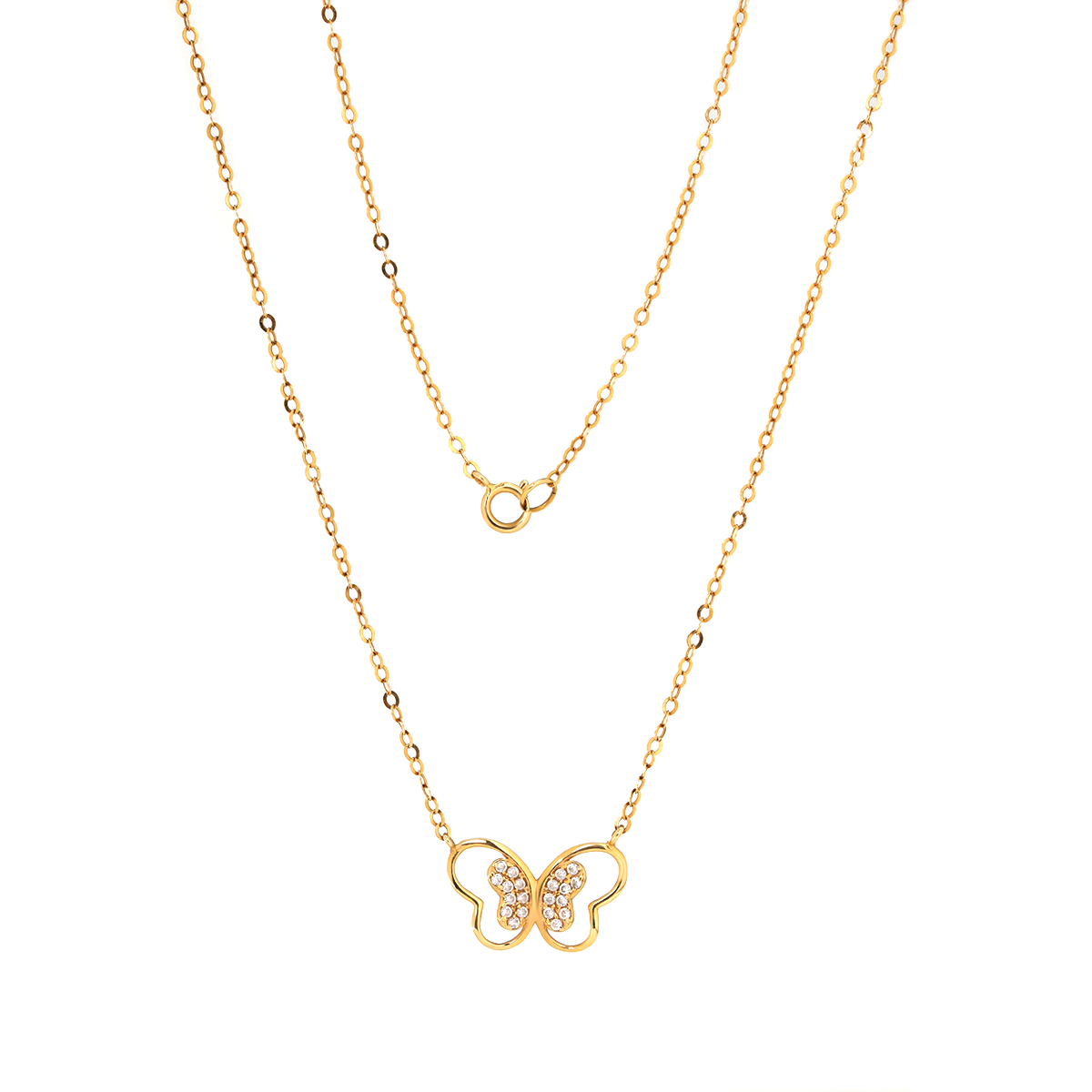 14K Yellow Gold Round Lab Diamond Pave Butterfly Pendant Necklace 14K Yellow Gold Round Lab Diamond Pave Butterfly Pendant Necklace