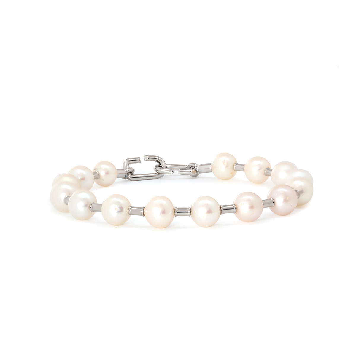 14K White Gold Near-round Fresh-water Pearl Bracelet 14K White Gold Near-round Fresh-water Pearl Bracelet