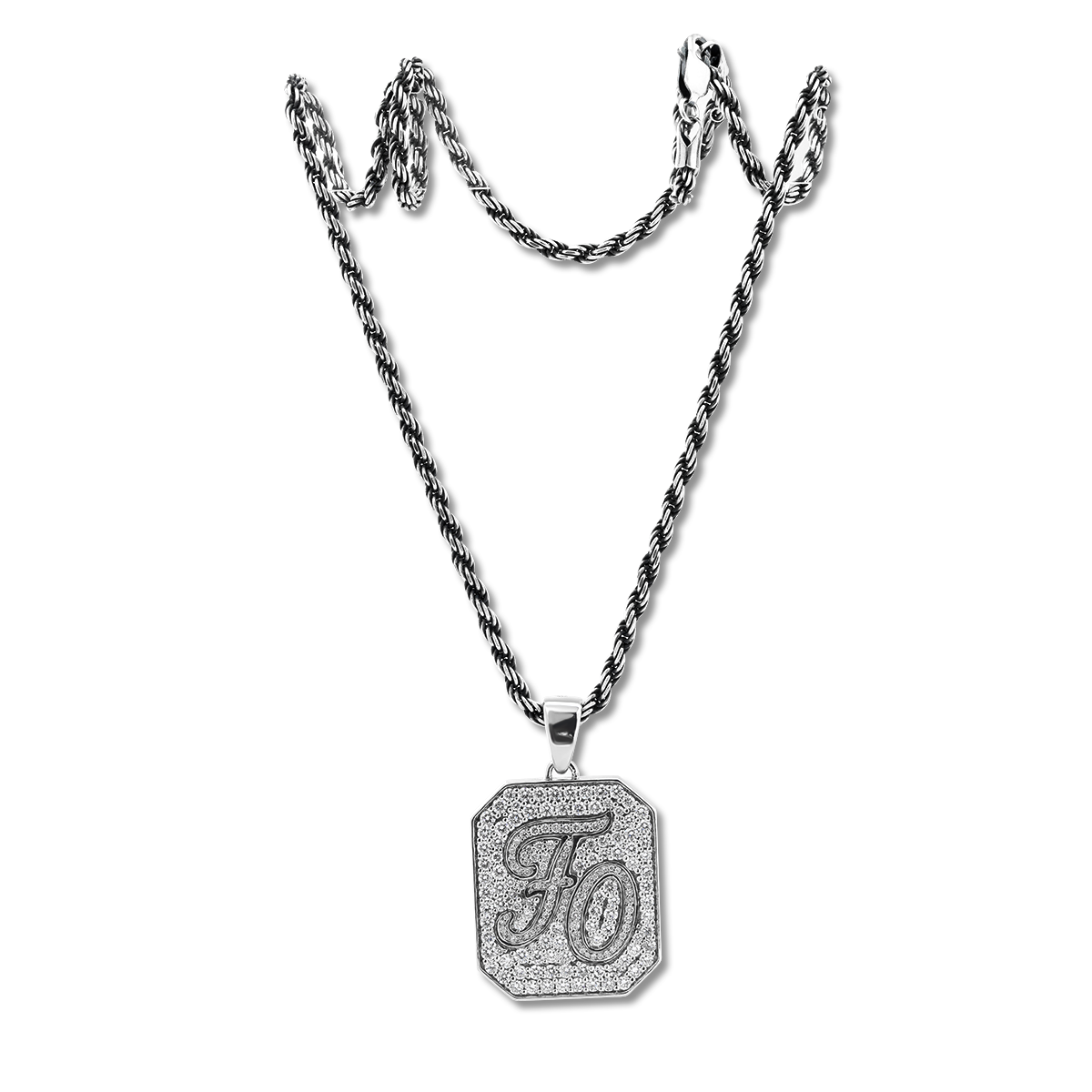 14K White Gold Palm Pendant Necklace with Round Lab Diamond Pave 14K White Gold Palm Pendant Necklace with Round Lab Diamond Pave