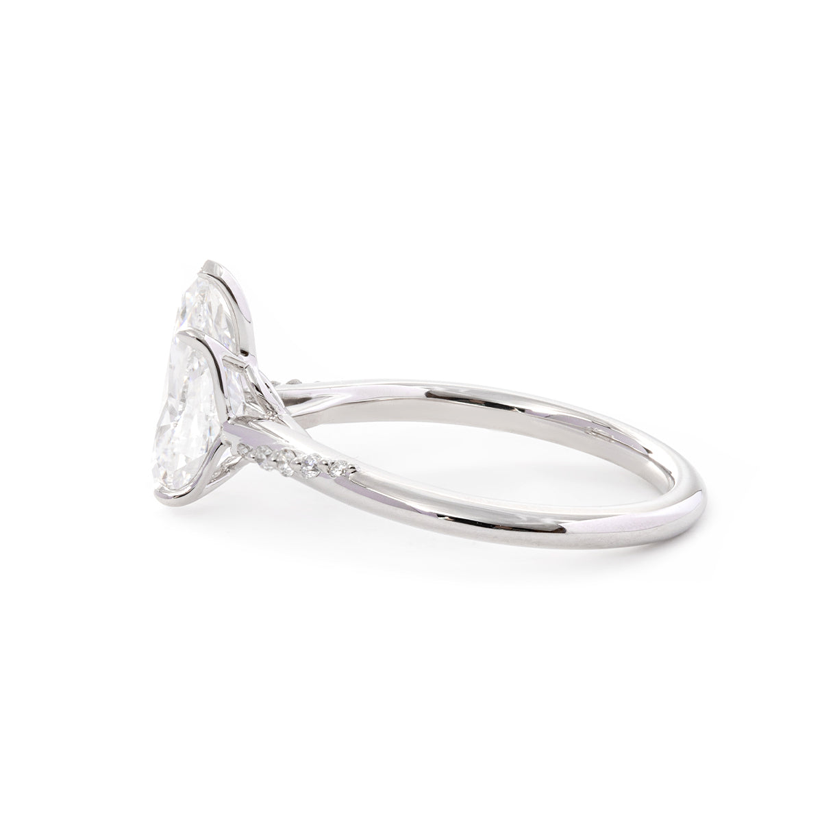 14K White Gold 2ct Pear Cut Lab Diamond Ring with Twist Pave Band and Floral Basket Head Design 14K White Gold 2ct Pear Cut Lab Diamond Ring with Twist Pave Band and Floral Basket Head Design