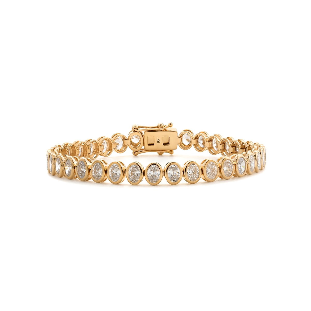 18K Yellow Gold Oval Cut Lab Diamond Bezel Tennis Bracelet 18K Yellow Gold Oval Cut Lab Diamond Bezel Tennis Bracelet