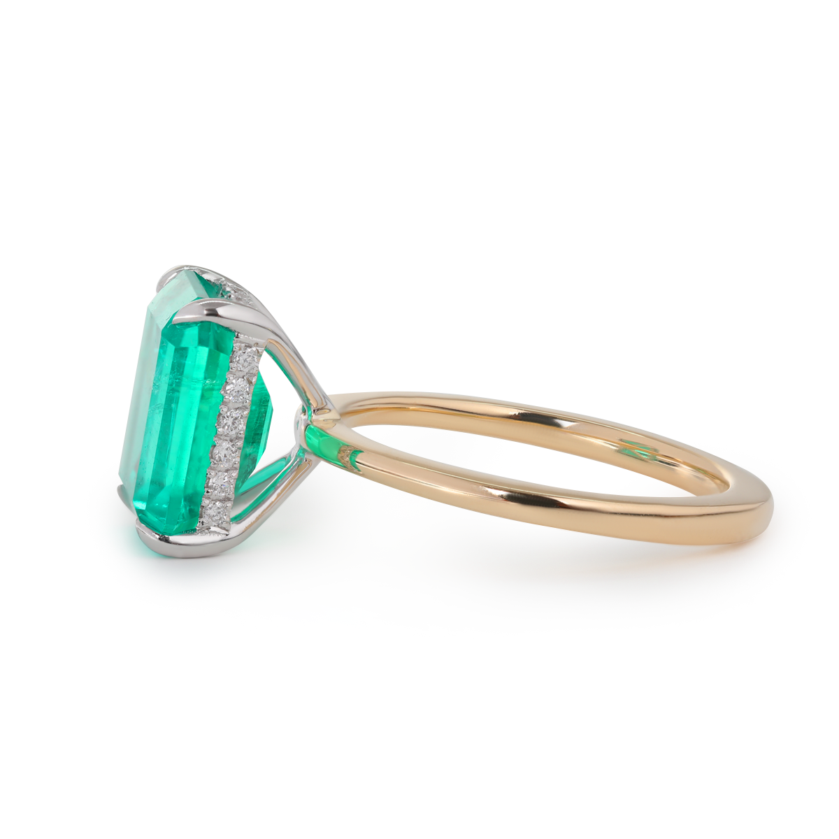 14K Yellow & White Gold 3ct Zambian Lab Emerald 4 Claw Prongs Hidden Halo Engagement Ring 14K Yellow & White Gold 3ct Zambian Lab Emerald 4 Claw Prongs Hidden Halo Engagement Ring