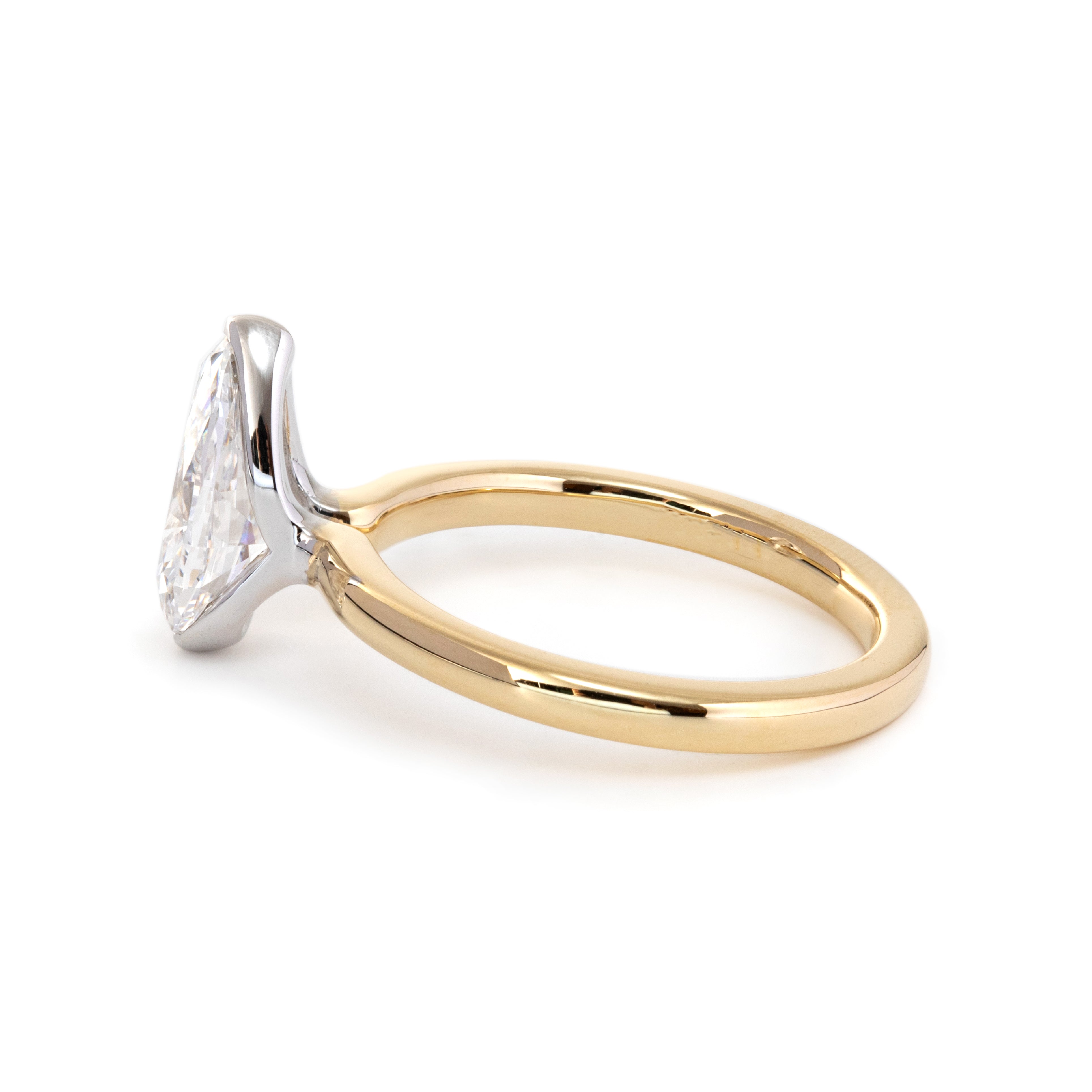 14K Yellow and White Gold 2ct Pear Cut Lab Diamond Half Bezel Solitaire Ring 14K Yellow and White Gold 2ct Pear Cut Lab Diamond Half Bezel Solitaire Ring