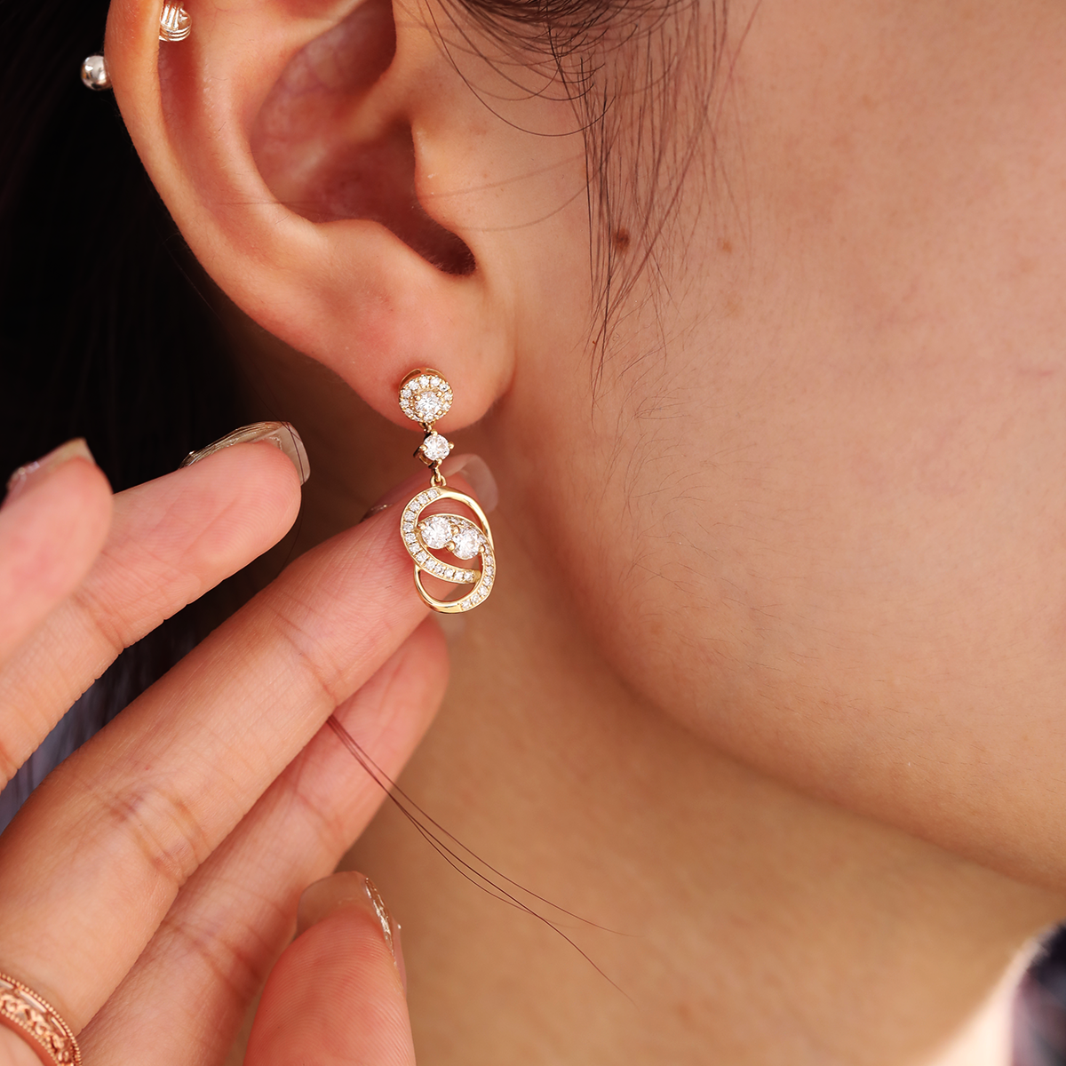 14K Yellow Gold Round Lab Diamond Celestial Ring-Inspired Stud Earrings 14K Yellow Gold Round Lab Diamond Celestial Ring-Inspired Stud Earrings