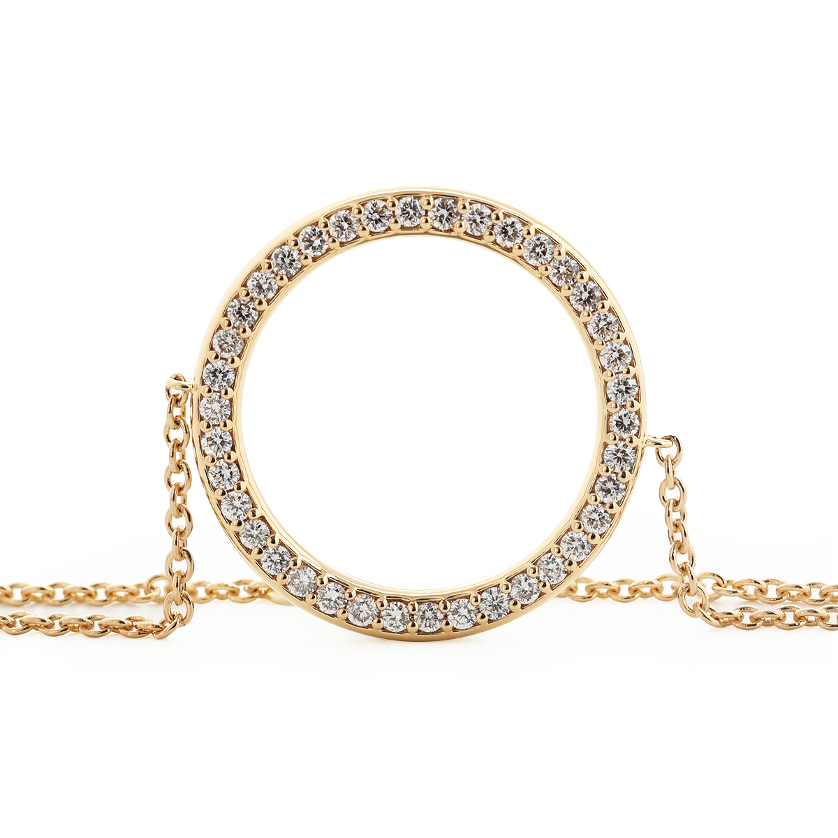 18K Yellow Gold Round Lab Diamond Pave Ring Shape Pendant Chain Bracelet 18K Yellow Gold Round Lab Diamond Pave Ring Shape Pendant Chain Bracelet