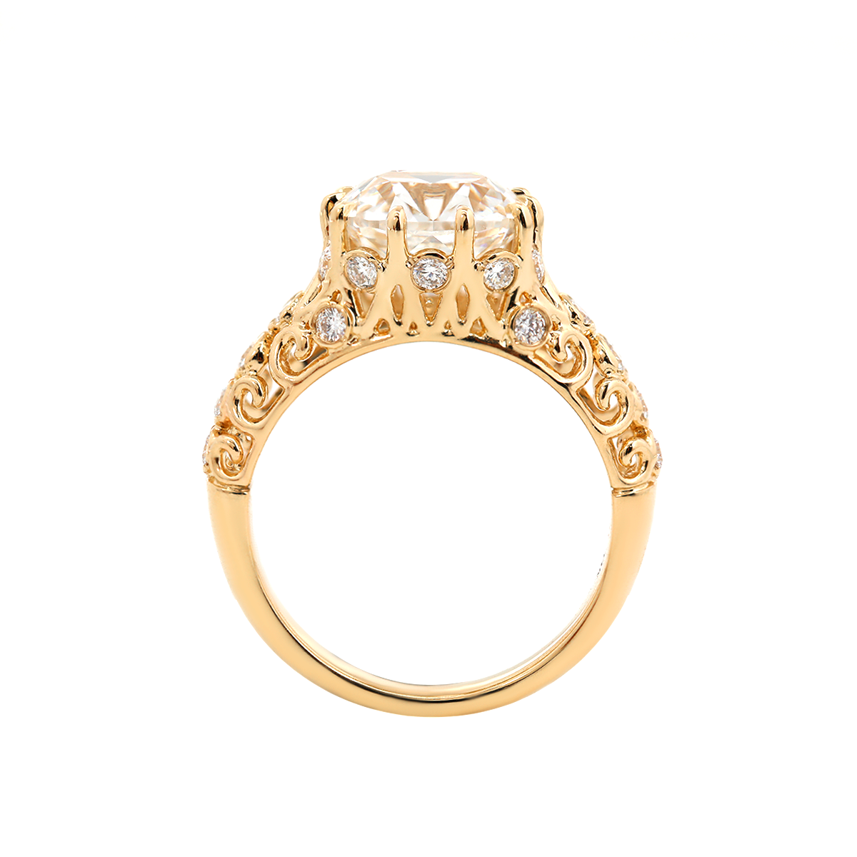 14K Yellow Gold 3.5ct Elongated Lab Diamond Antique-inspired Ring 14K Yellow Gold 3.5ct Elongated Lab Diamond Antique-inspired Ring