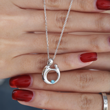 14K White Gold Mother and Child Pendant Necklace with Blue Round Lab Diamond 14K White Gold Mother and Child Pendant Necklace with Blue Round Lab Diamond