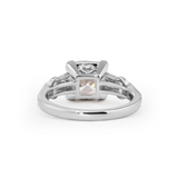 14K White Gold 3ct Old Mine Cut Lab Diamond Art Deco Style Vintage Engraved Three-stone Ring with Tapered Baguette Cut Side Stones 14K White Gold 3ct Old Mine Cut Lab Diamond Art Deco Style Vintage Engraved Three-stone Ring with Tapered Baguette Cut Side Stones