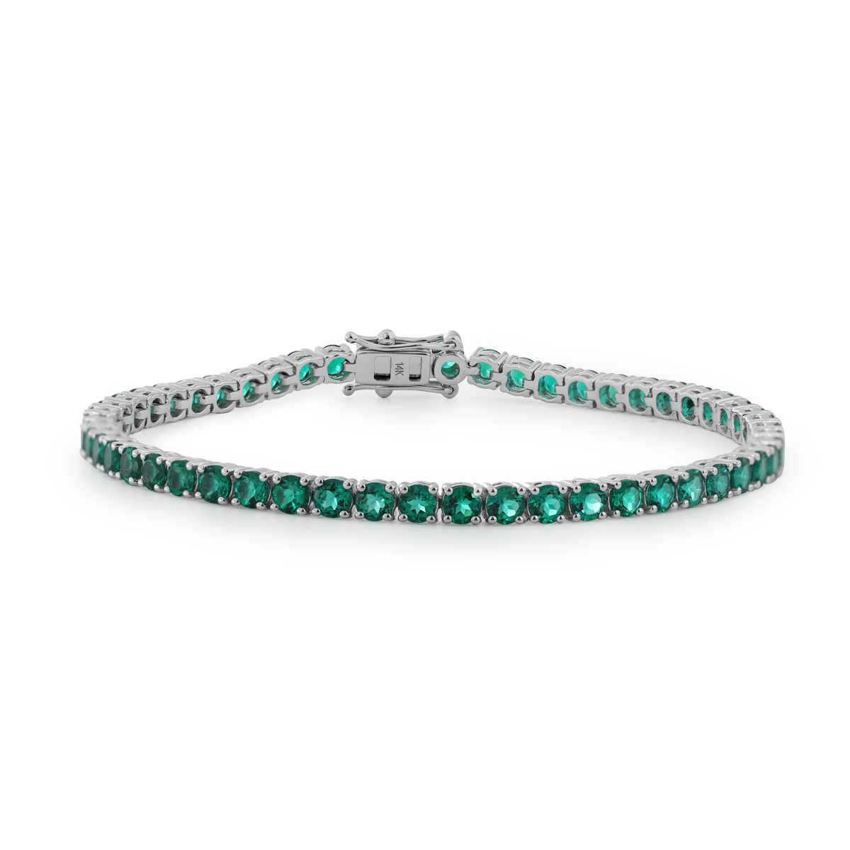 14K White Gold 5ct tw Round Zambian Lab Emerald 4 Prong Basket Tennis Bracelet 14K White Gold 5ct tw Round Zambian Lab Emerald 4 Prong Basket Tennis Bracelet