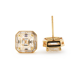14K Yellow Gold 5 ct tw Asshcer Cut Lab Diamond Halo Stud Earrings 14K Yellow Gold 5 ct tw Asshcer Cut Lab Diamond Halo Stud Earrings