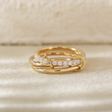 18K Yellow Gold Triple Link Stacking Ring with Round Lab Diamond Pave 18K Yellow Gold Triple Link Stacking Ring with Round Lab Diamond Pave