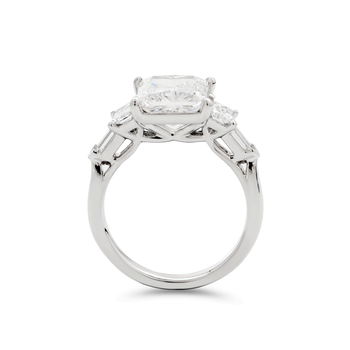 Platinum 2.5ct Princess Cut Lab Diamond 5 Stone Engagement Ring with Radiant Cut and Bullet Cut Side-stones Platinum 2.5ct Princess Cut Lab Diamond 5 Stone Engagement Ring with Radiant Cut and Bullet Cut Side-stones