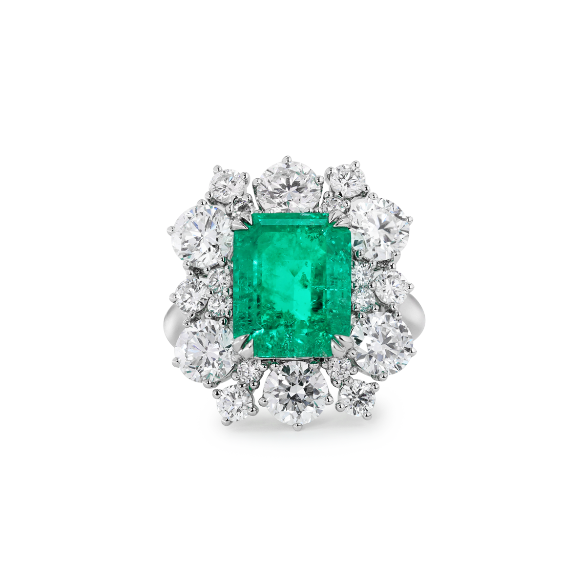 18K White Gold 3ct Colombian Lab Emerald Double Claw Prongs Halo Engagement Ring 18K White Gold 3ct Colombian Lab Emerald Double Claw Prongs Halo Engagement Ring