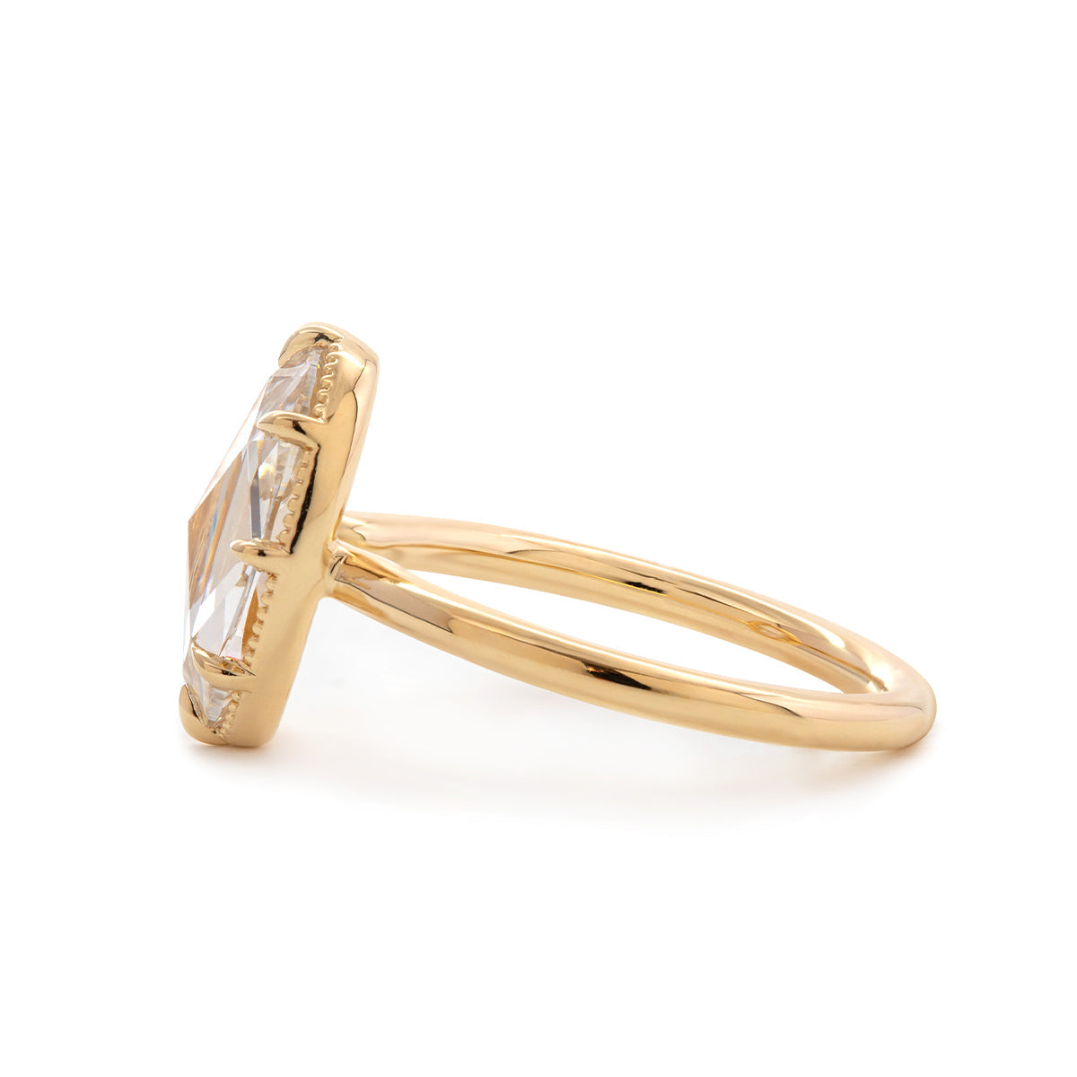 14K Yellow Gold Oval Rose Cut Lab Diamond Millegrain Solitaire Ring 14K Yellow Gold Oval Rose Cut Lab Diamond Millegrain Solitaire Ring