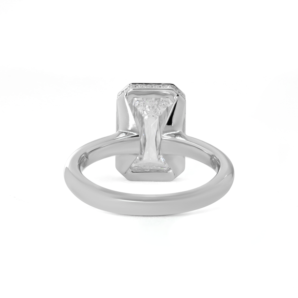 14K White Gold 3ct Criss Cut Bezel Ring with Round Lab Diamond Hidden Halo 14K White Gold 3ct Criss Cut Bezel Ring with Round Lab Diamond Hidden Halo